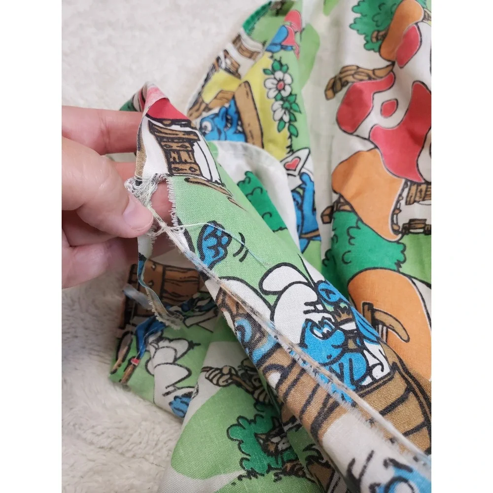 Vintage Lawtex 1980s 80s Smurfs Village Fabric Twin Flat Sheet Retro Gargamel